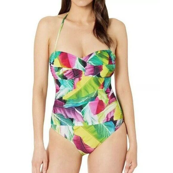 La Blanca Plus Sz 20W Tropic Of The Day Bandeau One-Piece Swimsuit Bright Colors - Picture 2 of 16